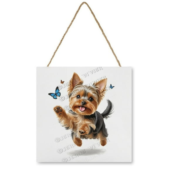 Yorkshire Terrier Dog Decoration, Funny Hanging Wood Sign Home Decorative, Plaque of Pet Owners, Gift for Dog Lovers, Cute Dog Decor, Home Wall Decor, Christmas Decor 12x12 inches