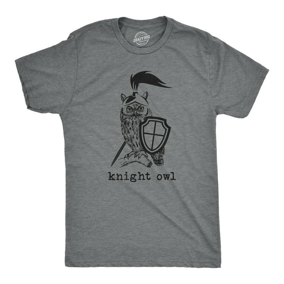 Mens Knight Owl T Shirt Funny Sarcastic Armored Sword Shield Bird Graphic Tee for Guys Graphic Tees