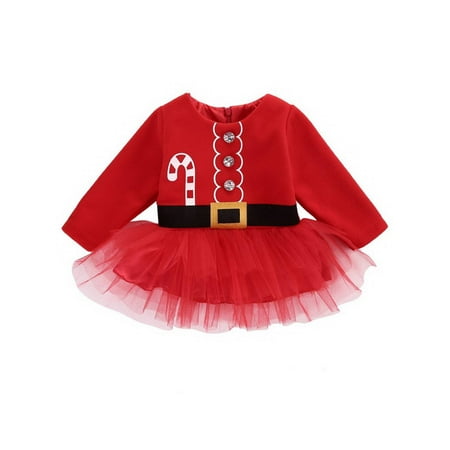 

PBaeM Newborn And Toddler Girls 0-6Y Long Sleeve Christmas Costume Party Layered Tutu Cotton Dress