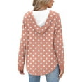 thumbnail image 4 of Trendy Hoodies Women Loose Casual Button V Neck Drawstring Hooded Sweatshirt Polka Dots Print Pullover Tunic Tops (L, Orange|Dots), 4 of 5