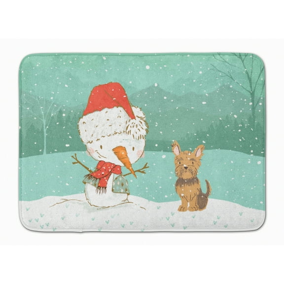 Yorkie Cropped Ears Snowman Christmas Machine Washable Memory Foam Mat