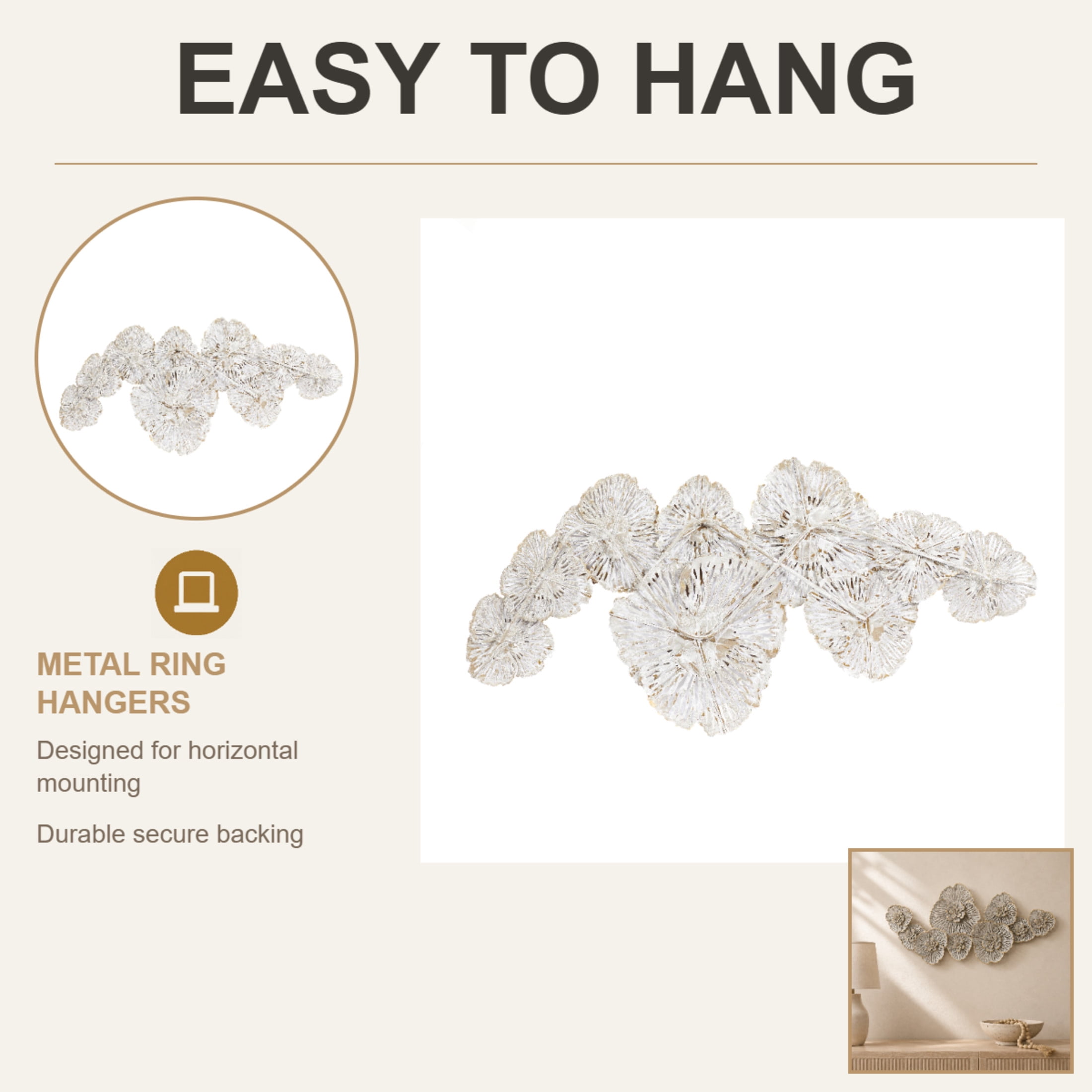 DecMode Gray Metal Floral Wall Decor