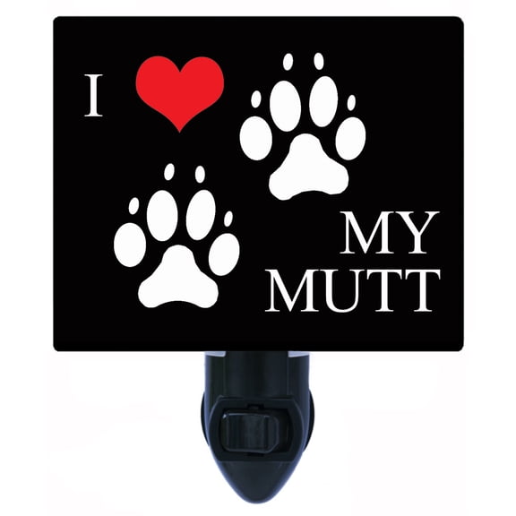 Night Light - I Heart My Mutt. | Dog Theme, Includes Free Switchable Insert, 4W Bulb, E12 Base