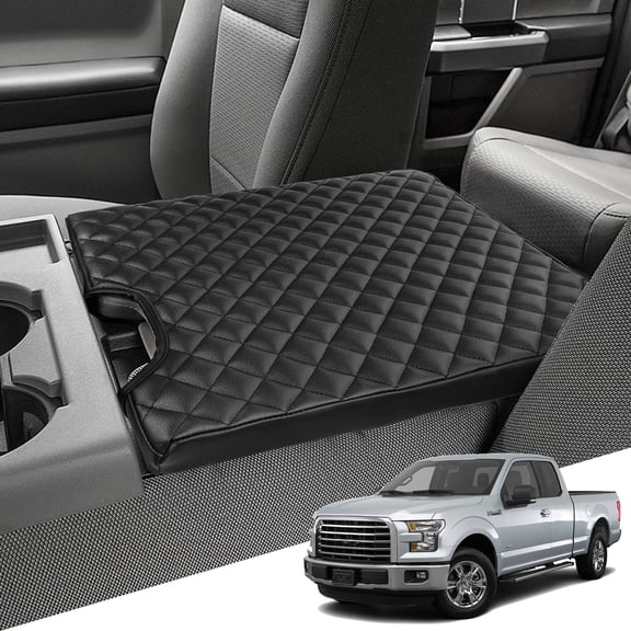 KBH Center Console Armrest Cover for 2015-2025 Ford F150 Accessories, 2017-2025 F250 F350 F450 with 40/20/40 Jump Seat, Black Leather Console Lid Protector for Truck Interior