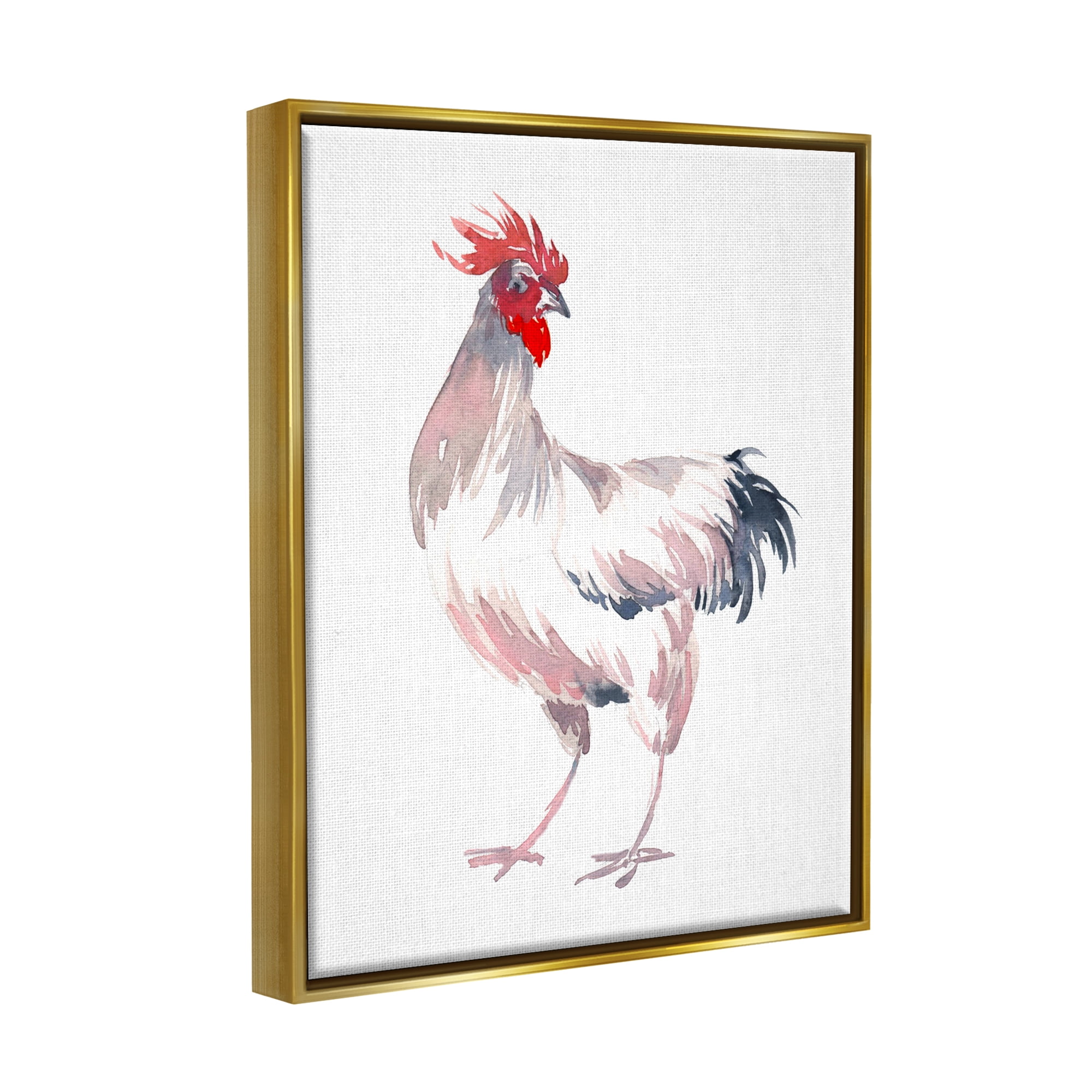 Stupell Industries White Rooster Portrait Animals & Insects Painting Gold Floater Framed Art Print Wall Art, 25 x 31