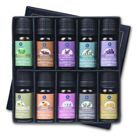 Peppermint Message Oil Lagunamoon Top 10 Pure Essential Oils Gift Set For Diffuser & Massage,Premium Therapeutic Aromatherapy Oil-Peppermint Lemon Rosemary Orange Eucalyptus Lavender Clove Ylang Ylang Patchouli Geranium ()