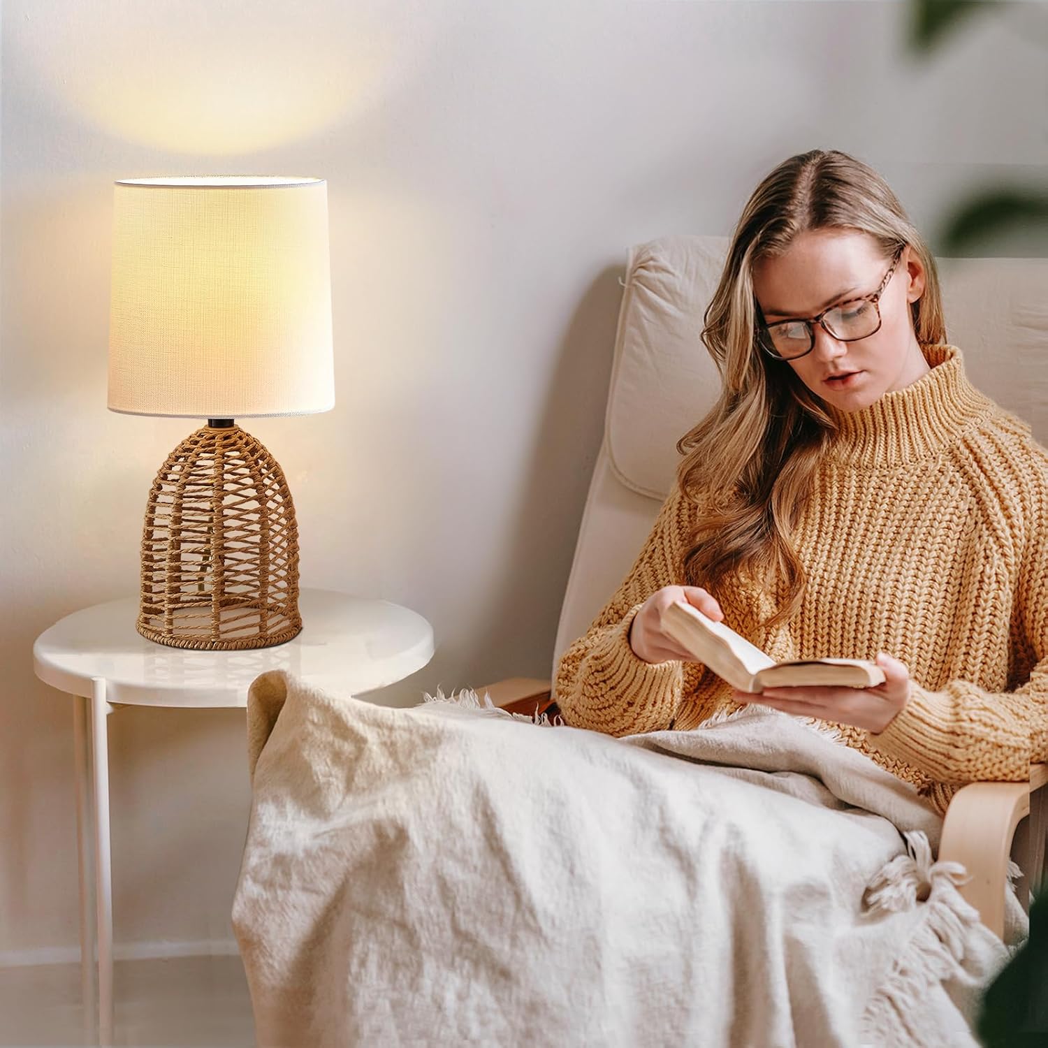 NATYSWAN Rattan Table Lamps Set of 2, 13.75 Inches photo 6