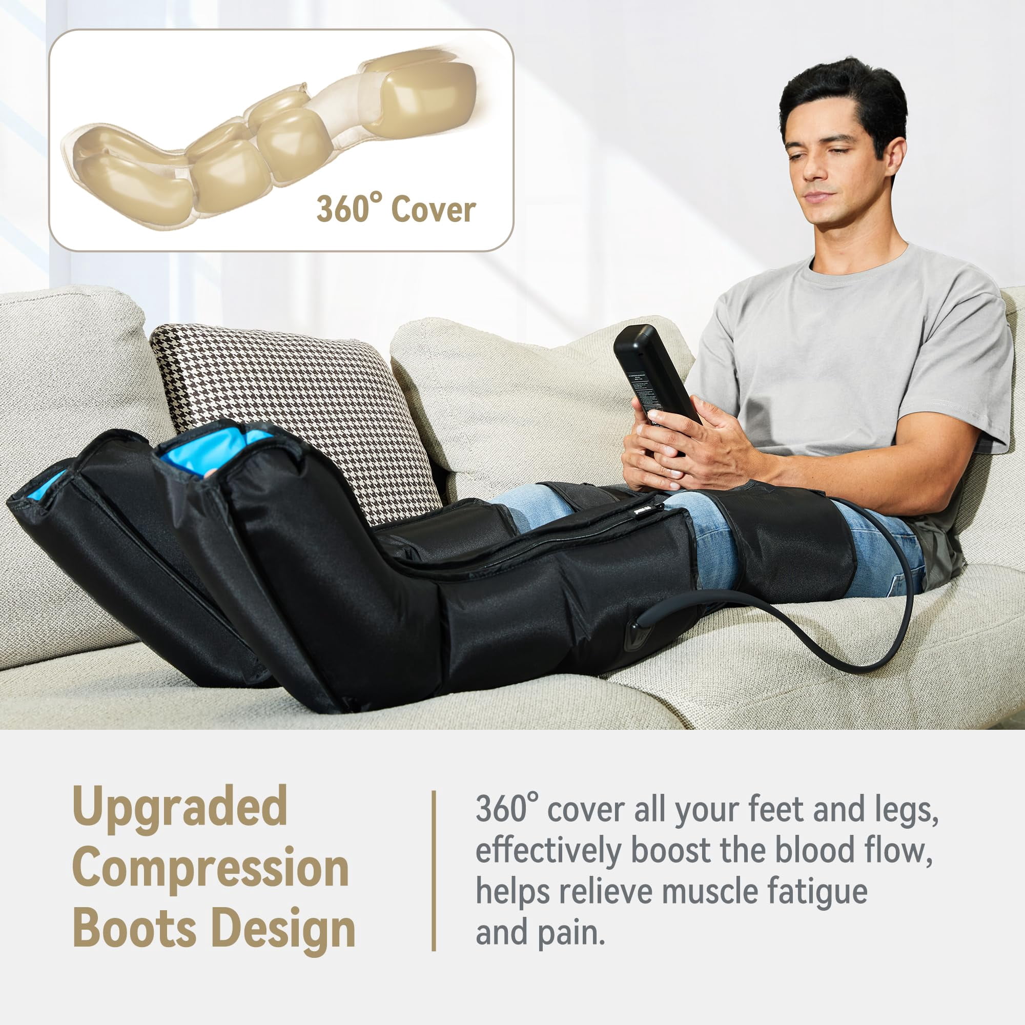FIT KING Air Compression Full Legs and Feet Massager Boots, Calves and Thighs Massager, for Pain&Fatigue Relief, 3Modes&3 Intensities, Ideal Gift for Parents and Friends