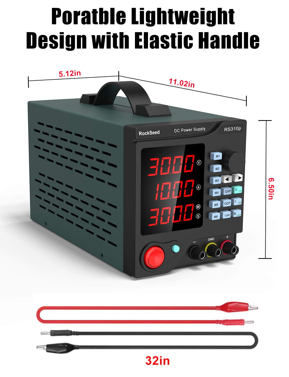 Adjustable Switching Regulated Power Supply with 4-Digit Large Display Alligator Leads UK Plug） Programmable 30V/10A DC Power Supply Variable PC Software 5V/2A USB Interface