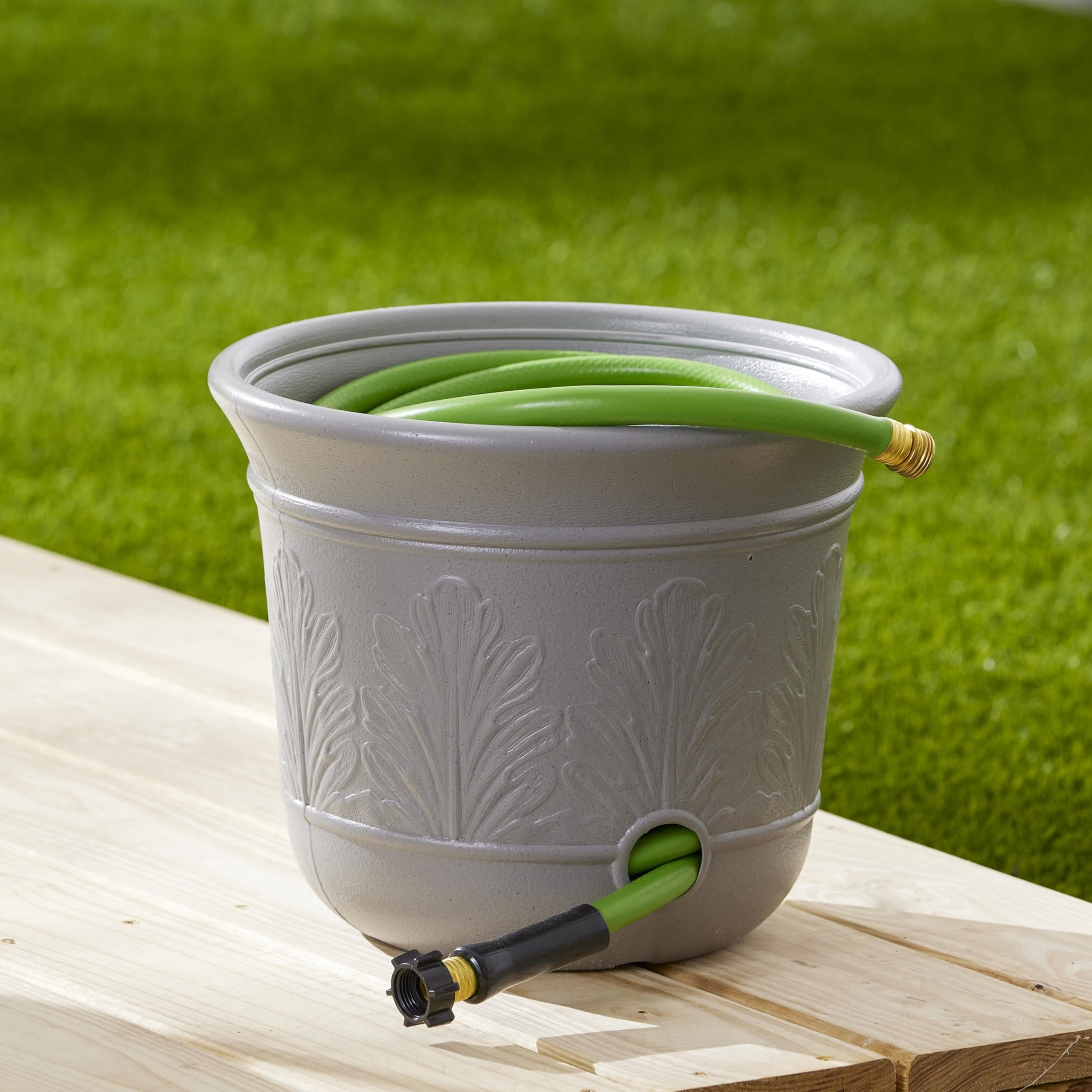 Suncast Garden Hose Planter CPLHPL100 - Heavy Duty Expandable Resin - 2 Pack, 5 Gal, Gray