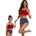 thumbnail image 2 of Frontwalk Mommy And Me Parent-child Swimsuit Ruffled Family Matching Swimwear Sleeveless Wire-free Swim Bikini Set Two Piece Mother Daughter Tummy Control Ruched High Waist Printed Red White Dots L, 2 of 4