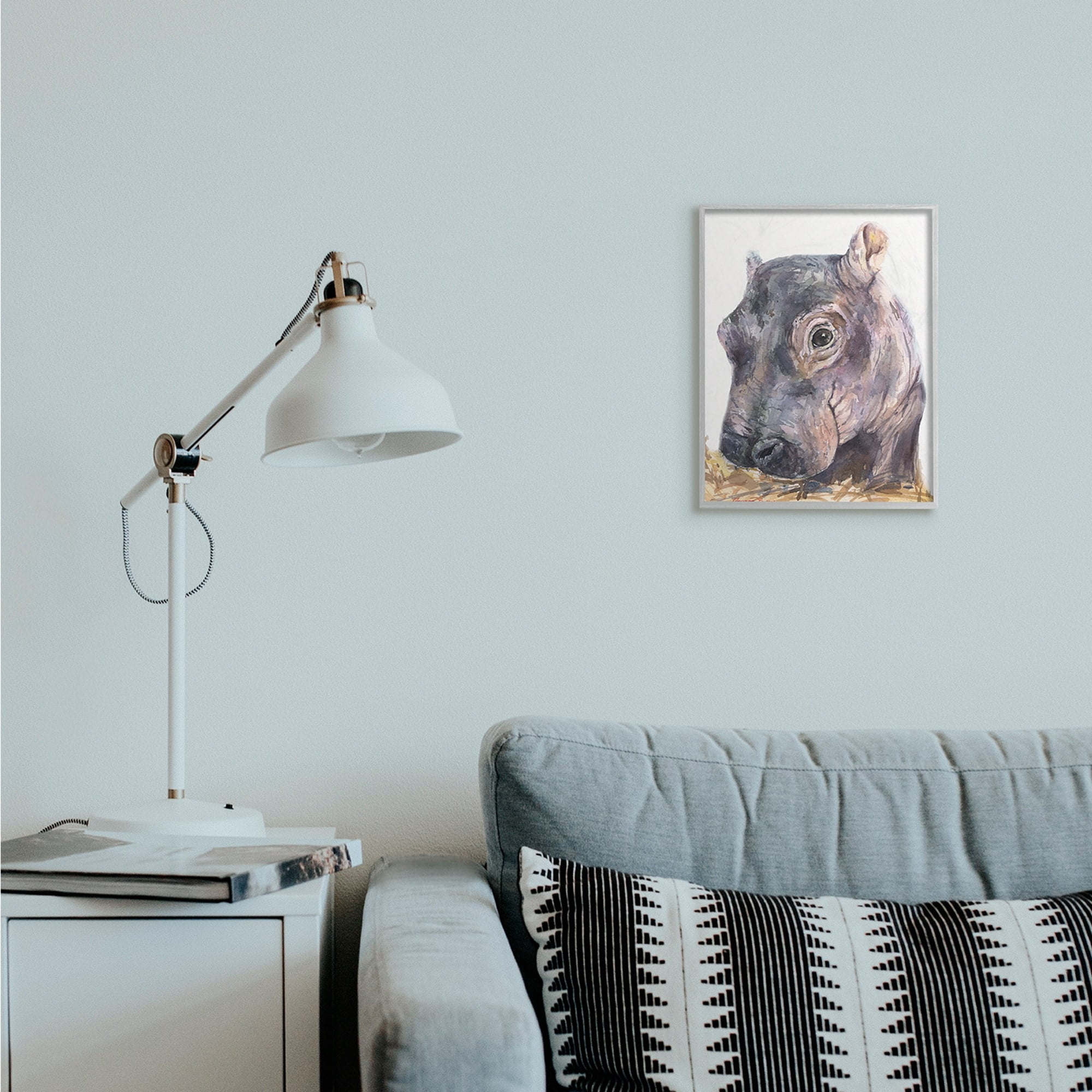 Stupell Industries Baby Hippo Portrait Adorable Grey Safari Animal Black Framed, 16 x 20, Design by George Dyachenko