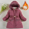 thumbnail image 2 of Povozer Girls and Toddlers' Long Heavyweight Hooded Puffer Jacket(Hot Pink,4-5Y), 2 of 6