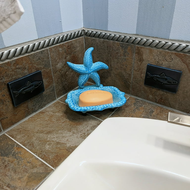 Cast Iron Starfish Soap Bar Dish Blue Star Sponge Holder Bathroom Home Essential Cast Iron Starfish Soap Bar Dish Blue Star Sponge Holder Bathroom Home Essential