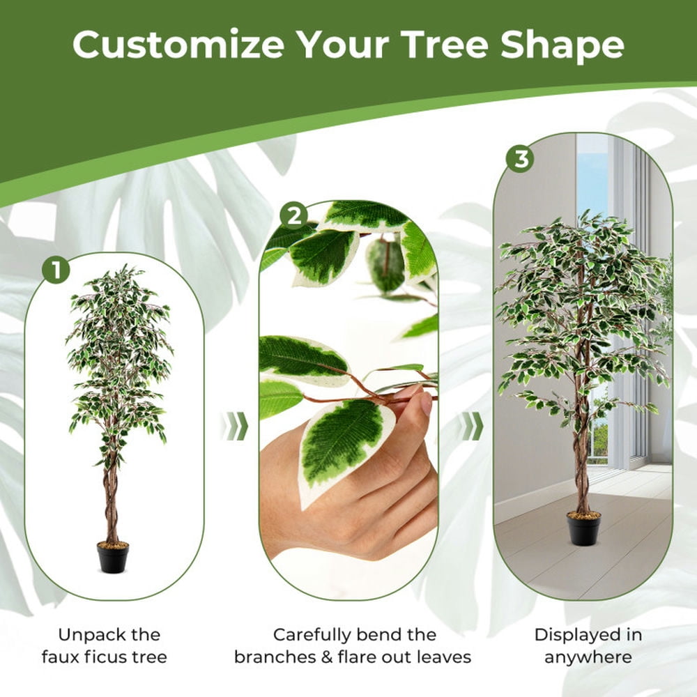 Spaco 65 inch Tall Faux Indoor Plant with 1008 Leaves Nursery Pot and Dried Moss, Artificial Ficus Tree, Faux Ficus Tree for Indoor as Living Room, Office, Green