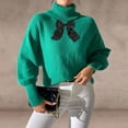 thumbnail image 5 of Womens High Neck Sweaters with Bowknot Ribbed Turtleneck Pullover Knit Pullover Long Sleeve Casual Winter Tops (XL, Green), 5 of 7