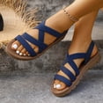 thumbnail image 4 of Rokment Women's Platform Wedge Strappy Fisherman Sandals Comfortable Elastic Orthopedic Low Arch Support Slip on Walking Summer Shoes for Vacation Travel Blue Size 8.5, 4 of 7