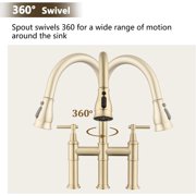 Double Handle Bridge Kitchen Faucet with Pull-Down Spray Head