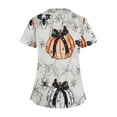 thumbnail image 4 of Stamzod Nursing Uniforms for Women Halloween Batss Pumpkin Printed Working Tee Shirts Short Sleeve Cross V Neck Scrub Tops with Pockets on Sale, 4 of 5