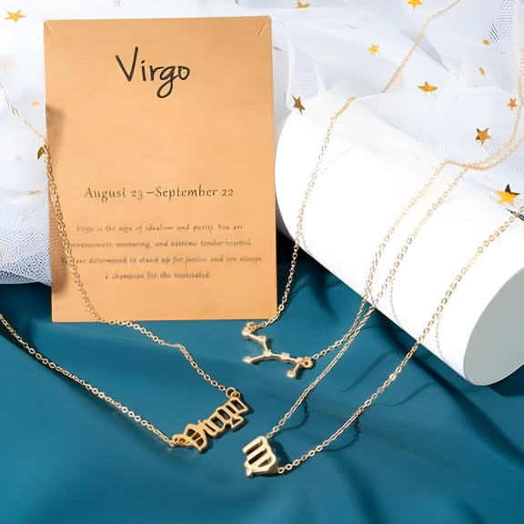 DESIGNICE 3Pcs Virgo Zodiac Layer Necklaces for Women, 14K Gold Plated Astrology Constellation Jewelry, Adjustable Retro Chain for Daily Party Gift