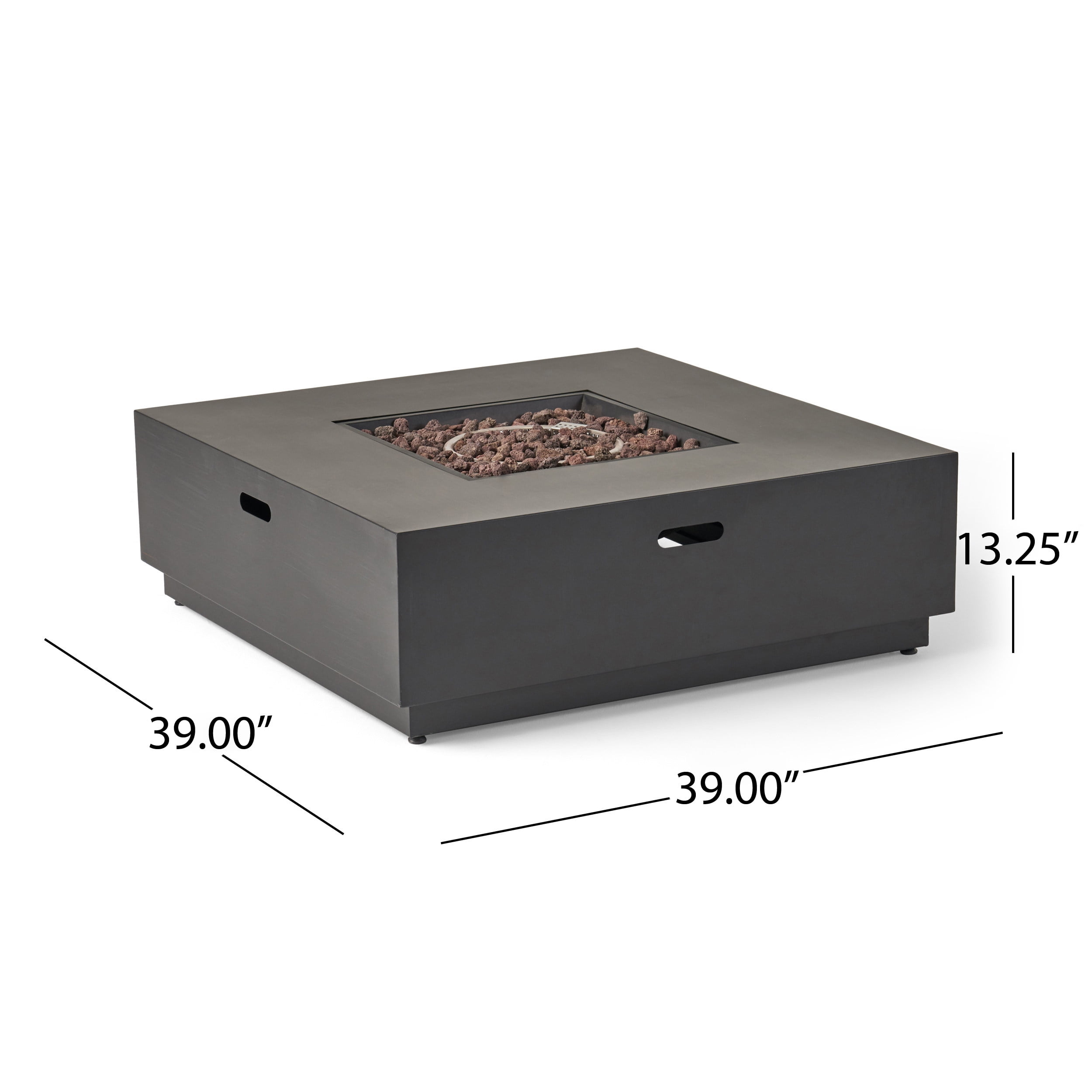 Jasmine Outdoor 50,000 BTU Square Fire Pit (No Tank Holder), Dark Gray
