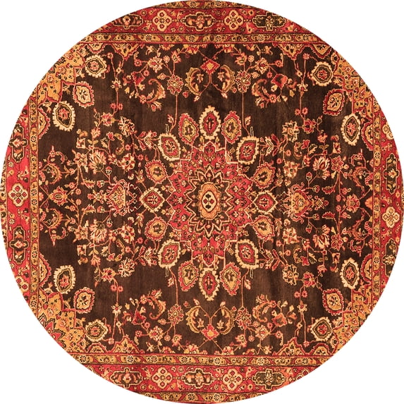 Ahgly Company Indoor Round Medallion Orange Traditional Area Rugs, 6' Round
