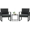 thumbnail image 1 of Homall 3 Pieces Patio Indoor Conversation Set Cushioned PE Rattan Bistro Chairs Set of 2 with Coffee Table, Black/Grey, 1 of 7