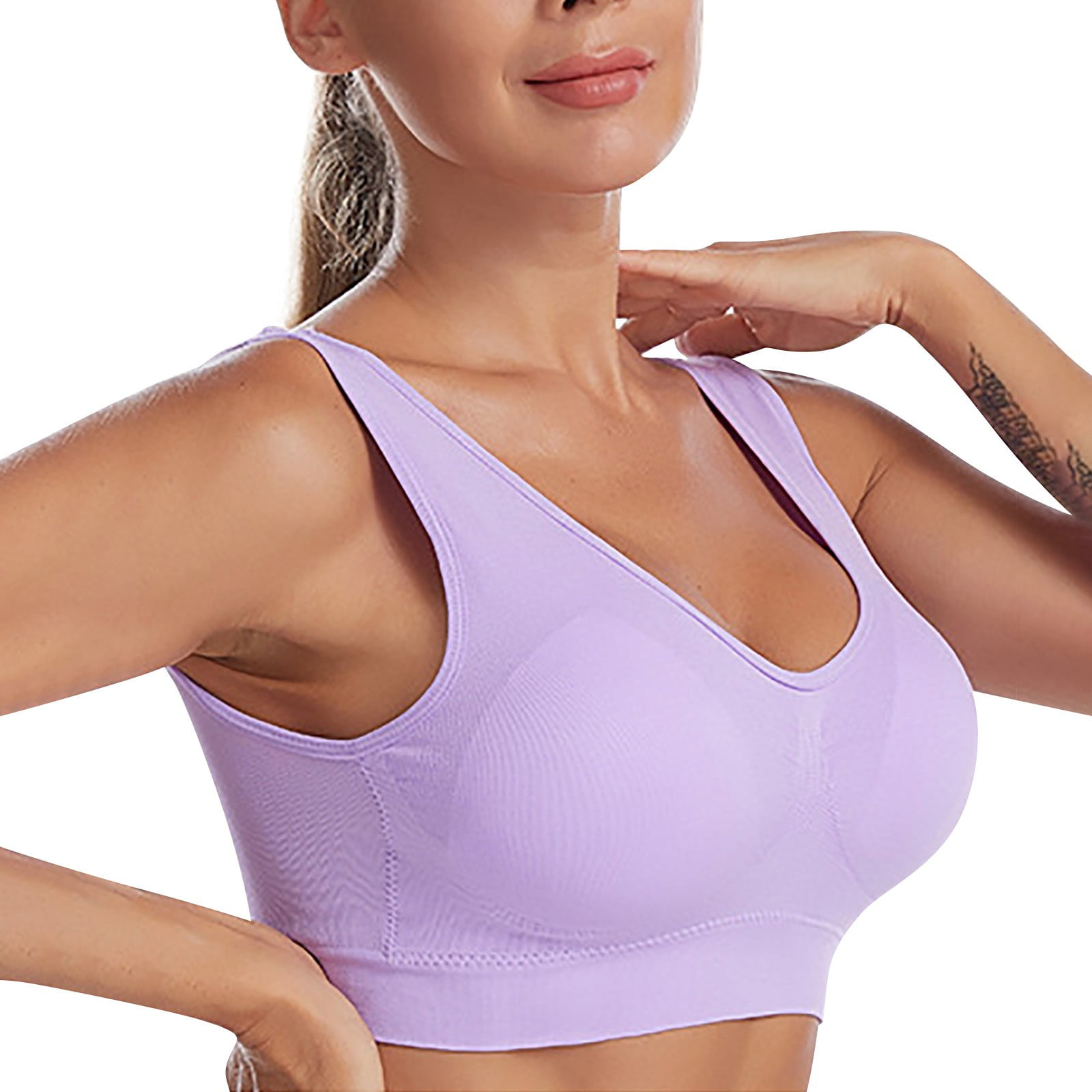 Cathalem Sexy Sports Bras For Women Sexy Crisscross Back Seamless Padded  Sports Bra Medium Support with Removable Pads,Purple XXL 