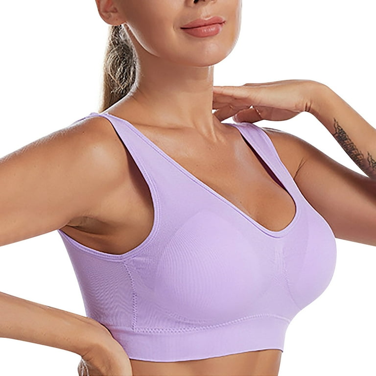 MRULIC sports bras for women Women's Seamless MID Solid Color Sports Bra  With Removable Bra Pad Rose Gold + 4XL 