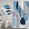 thumbnail image 4 of Polyester Fabric Blue Bohogeometric Shower Curtain, Bohemia Ethnic Abstract Lines Leaf Waterproof Bathtub Curtain Bathroom Decor Set with Hooks 72 x 72 Inches, 4 of 6