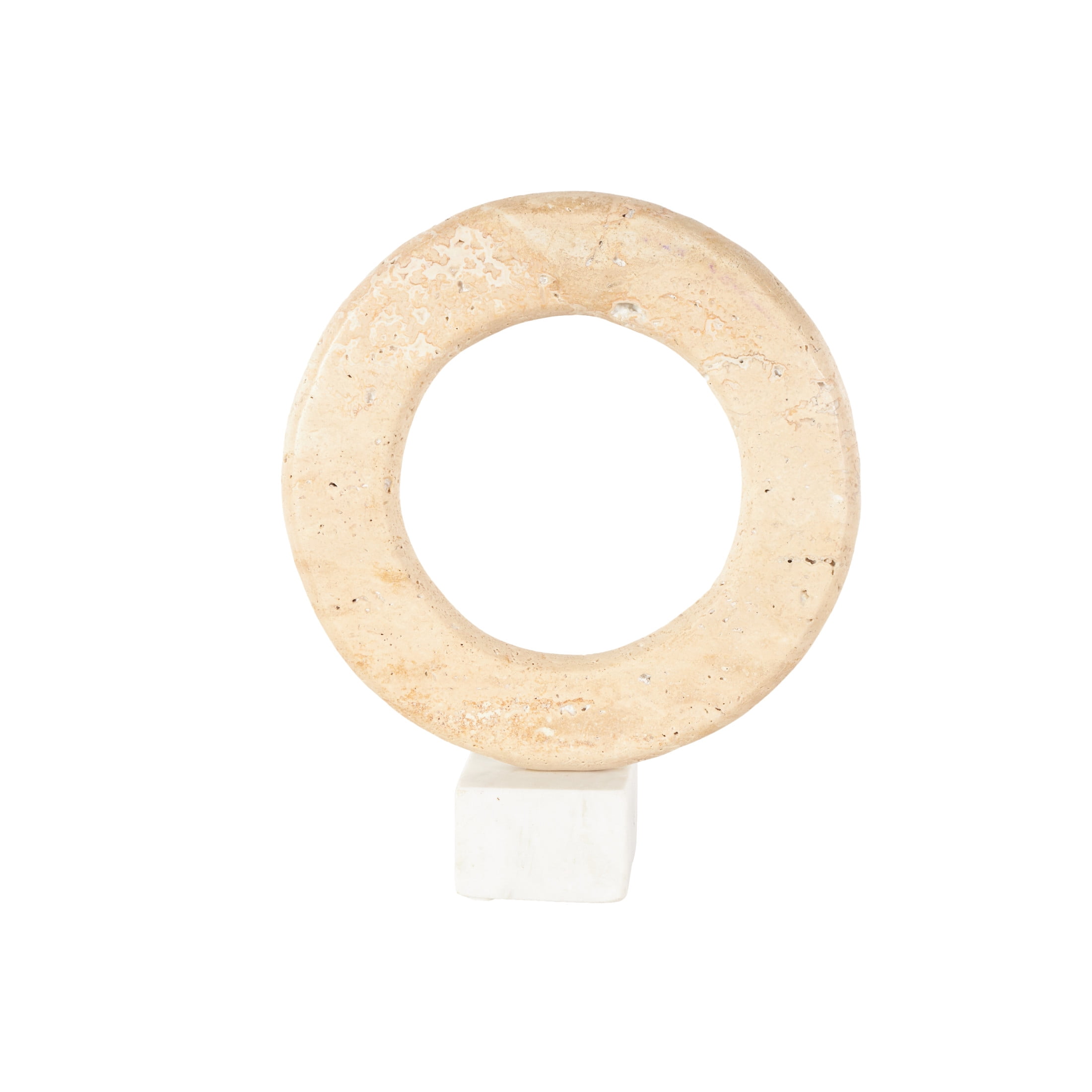 10" x 12" Cream Marble Ring Abstract Sculpture with White Base, by DecMode