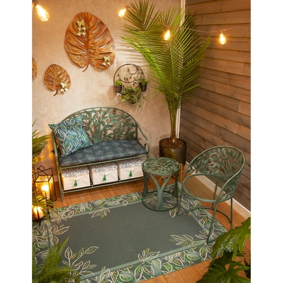 Evergreen Tree of Life Metal Garden Storage Bench, 43''x 20'' x 38'' inches