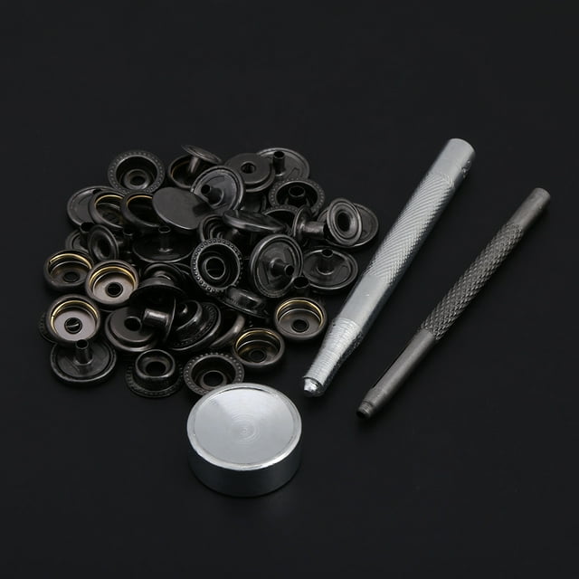 Metal Press Stud Snap Button Fastener for Leather Clothes Jacket Repair(black nickel 3pcs tool)
