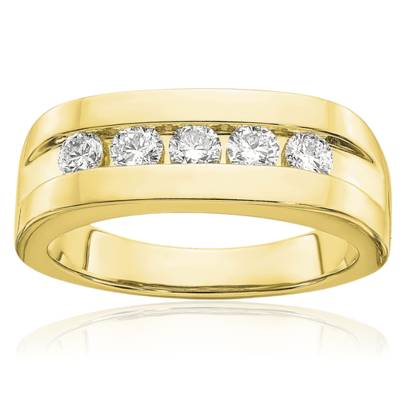 10K Solid Yellow Gold Lab Diamond 5 Stone Mens Channel Wedding Band Ring