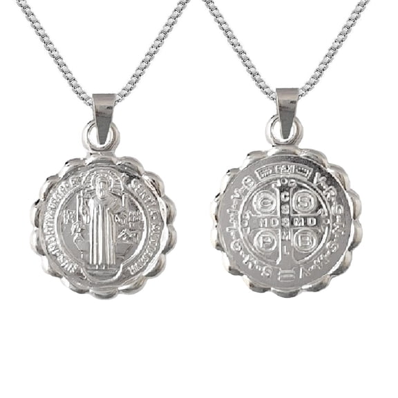 925 Sterling Silver Necklace w/ 2-sided Saint Benedict Pendant Charm