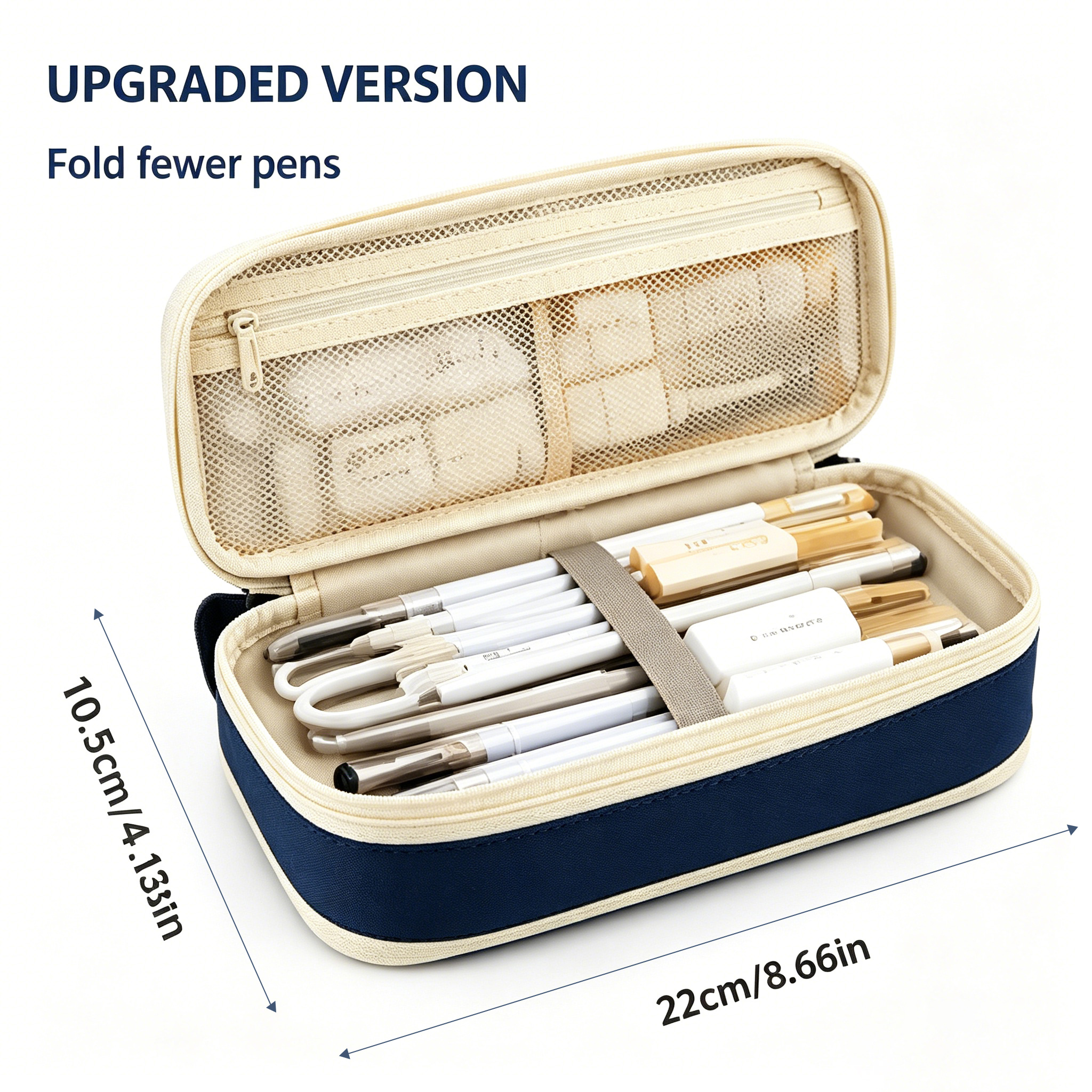 RNKR Large Capacity Pencil Case, Navy Blue, Dual Compartment photo 5