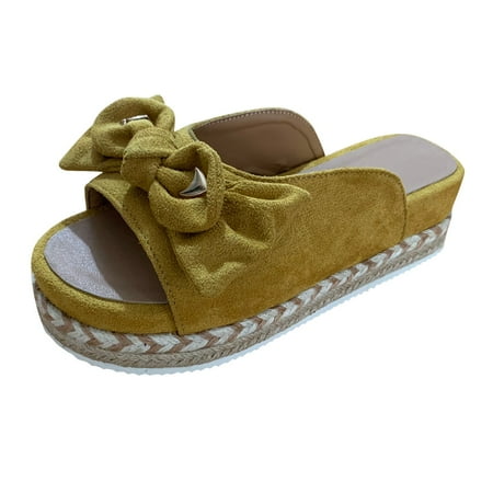 

Sandals for Women Wedge 11 Half Weave Beach Slip-On Breathable Flat Bow Women s House Slides Women Comfort