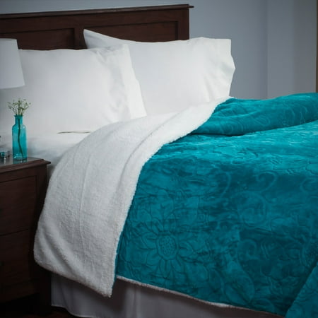 - Lavish Home Floral Etched Fleece Blanket with Sherpa