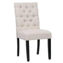WestinTrends Hayes Tufted Dining Chairs, Linen Fabric Upholstered Kitchen Dining Table Chairs with Solid Wood Legs, Beige
