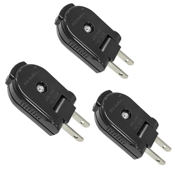 HITRENDS 3PCS Replacement Male Power Plug 2 Prong, Extension Cord Rotatable Plug Replacement 250V/10A, Black