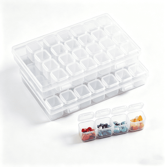 TAETOE-28 Grids, 2 Pack, Bead Storage Containers with 160pcs Label Stickers, Diamond Art, Bead Box, Diamond Painting Organizer