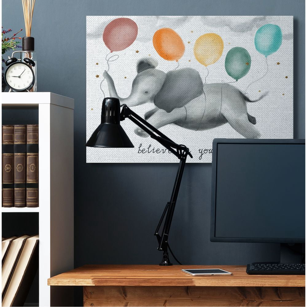 Believe In Yourself Balloon Elephant Kids Design Super Oversized Stretched Canvas Wall Art by Daphne Polselli