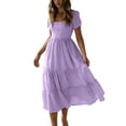 thumbnail image 2 of Antinious Ladies Short Sleeve Solid Elastic Waist Round Neck Casual Mid-Calf Dress, 2 of 5