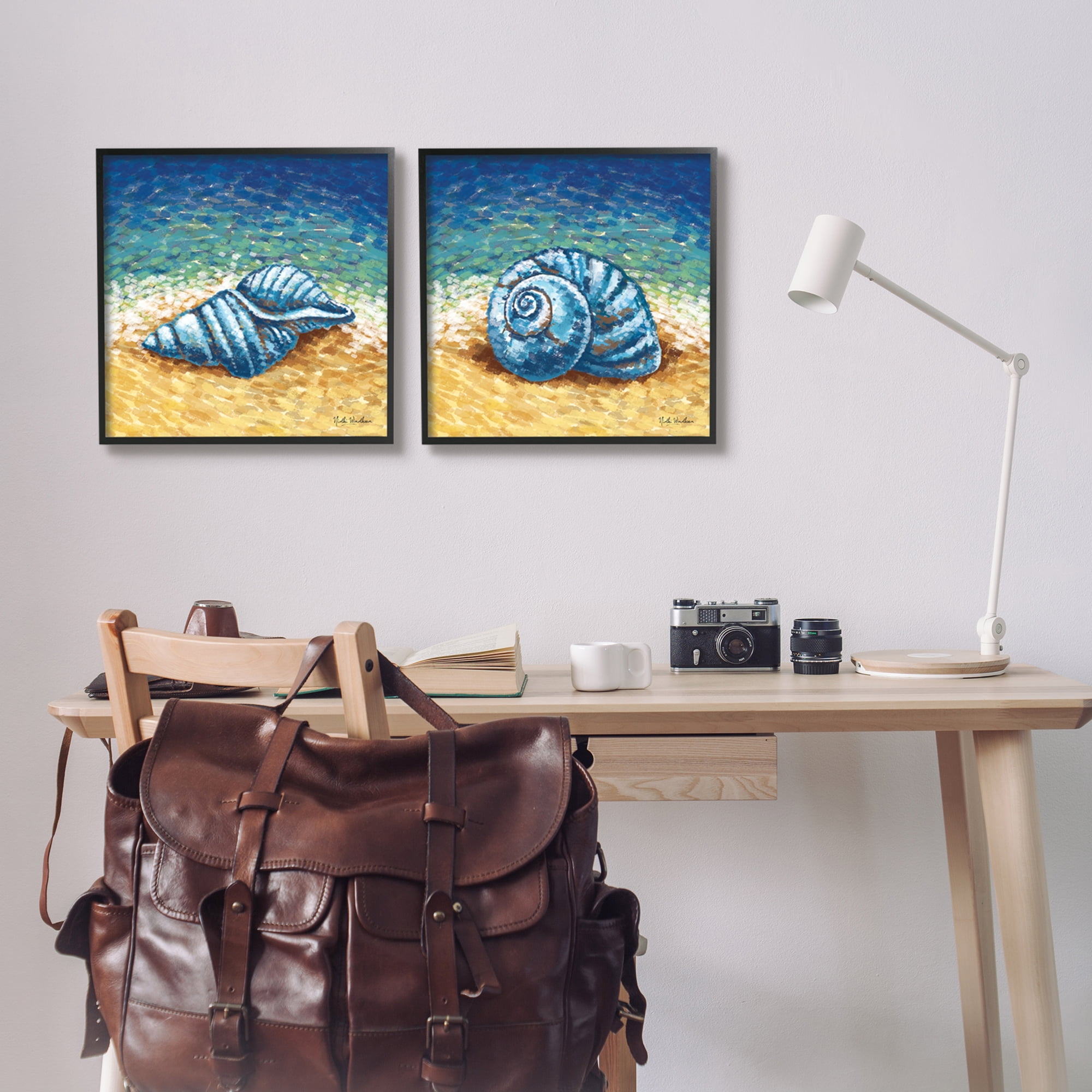 Stupell Industries Conch Shells on Shore Animals & Insects Painting Black Framed Art Print Wall Art, 17 x 17, Set of 2