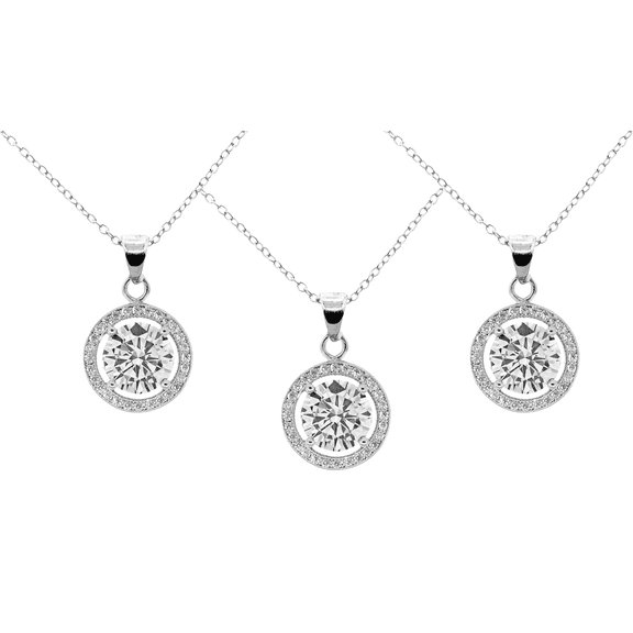 Cate & Chloe Pack of 3 - Blake 18k White Gold Plated Halo Necklace with Simulated Diamond Crystals