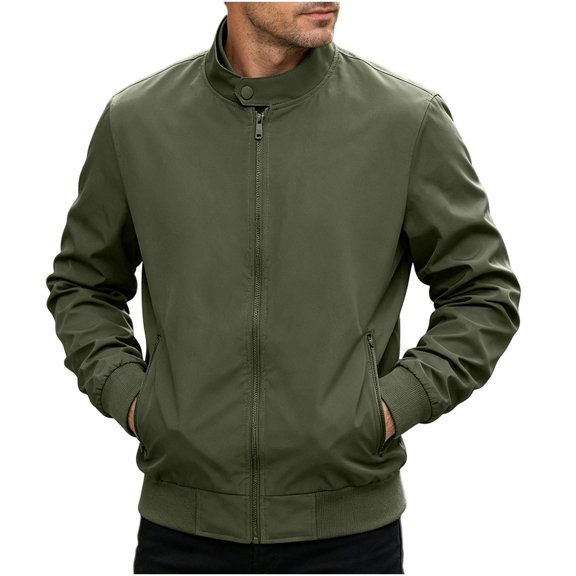 MYAOYI Mens Everyday Full Zip Jacket Mock Neck Ribbed Trim Outdoor Top