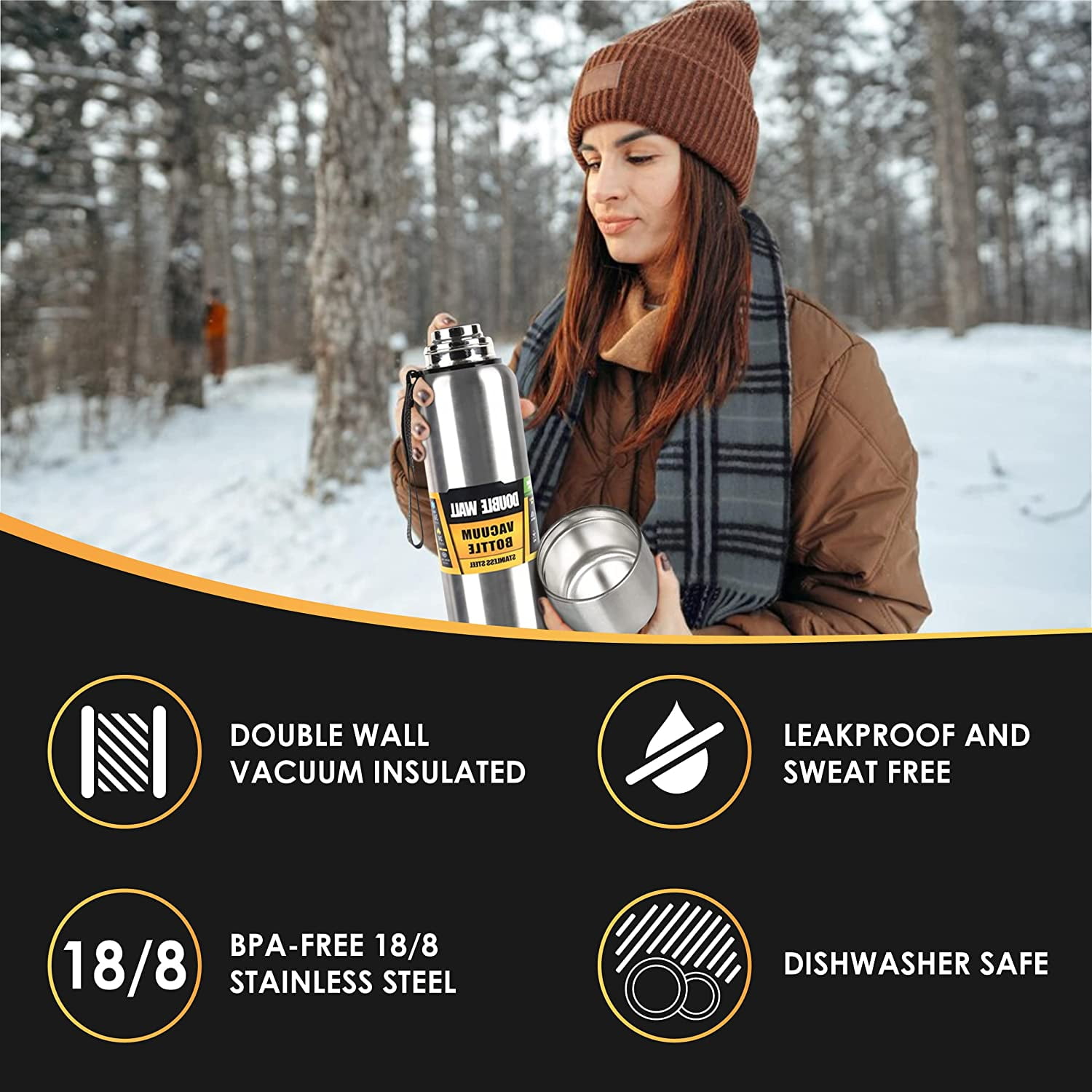 Homgreen Stainless Steel Water Bottle Spout Lid Vacuum Insulated Double  Wall Water Bottle Wide Mouth (24oz,18oz) Leak Proof Keep Cold Sport Camping  Hiking 