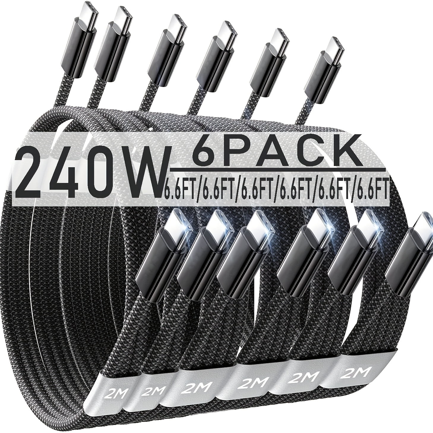240W USB-C Cable 6-PACK, Type C to C Fast Charging Cable for iphone 17/16/15 Pro Max, Samsung Series, Perfect Gift for Halloween &