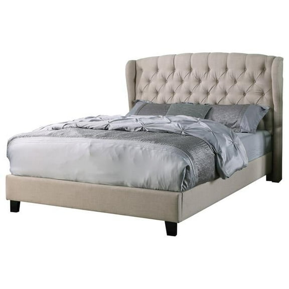 Frances Upholstered Linen Blend Platform Queen Bed, Beige