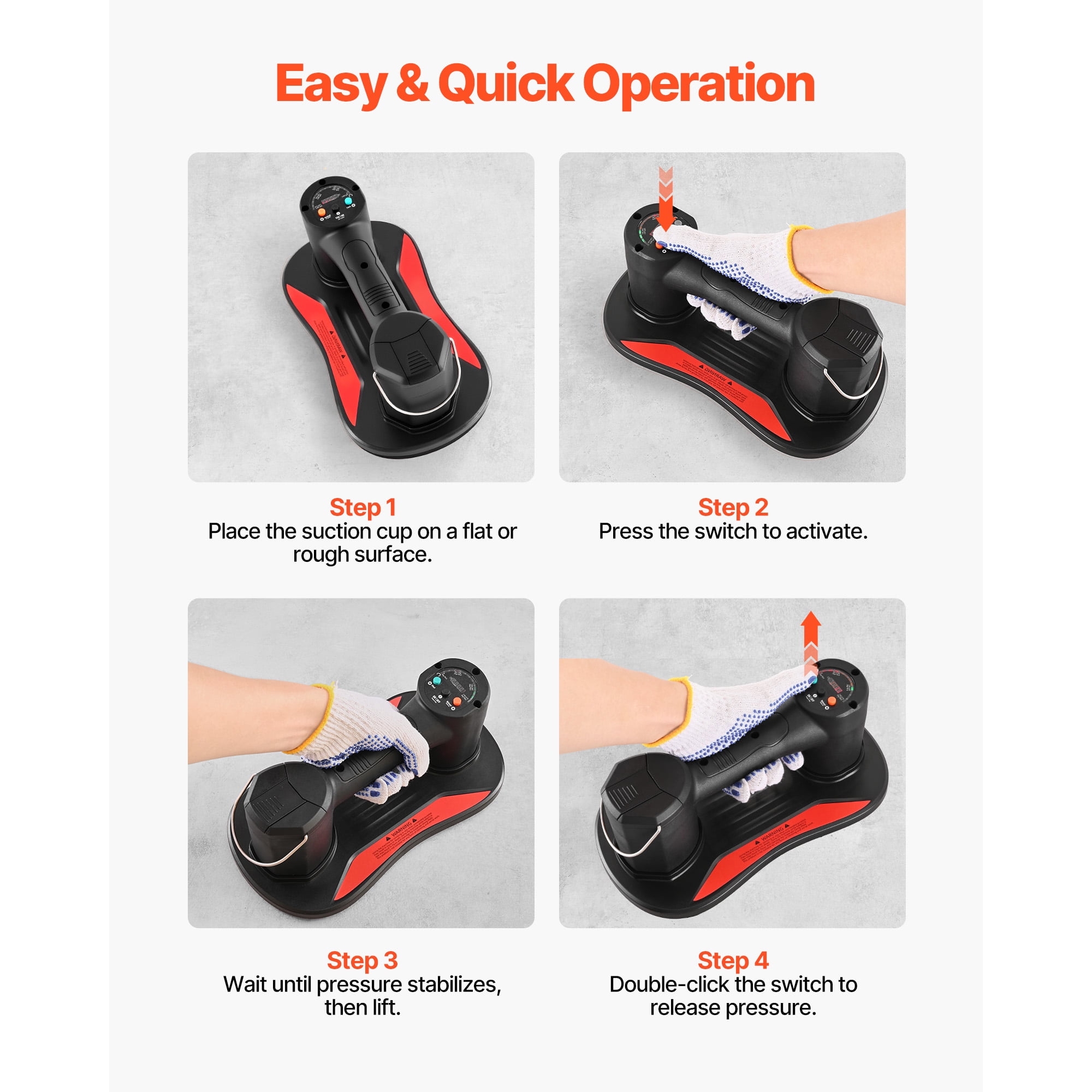KFFKFF Electric Vacuum Suction Cup, 375 lbs Lifting Capacity, Vacuum Glass Lifter with Digital Display, Durable Suction Tool for Handling Tile, Granite, Wood, Pavers, Drywall, and Windows